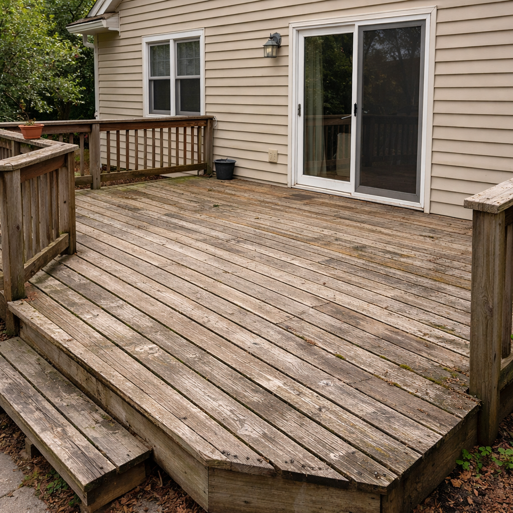 Worn wood deck before